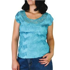 90s Vintage Nicola Teal Blue Popcorn Shirt Medium